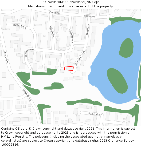 14, WINDERMERE, SWINDON, SN3 6JZ: Location map and indicative extent of plot