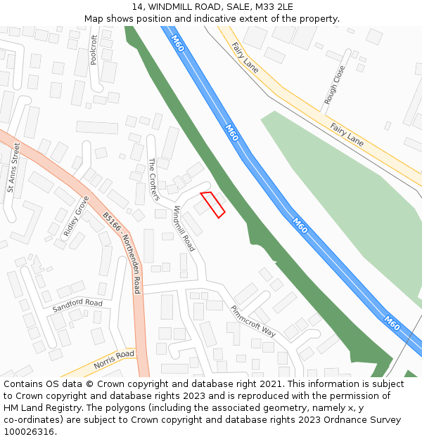 14, WINDMILL ROAD, SALE, M33 2LE: Location map and indicative extent of plot