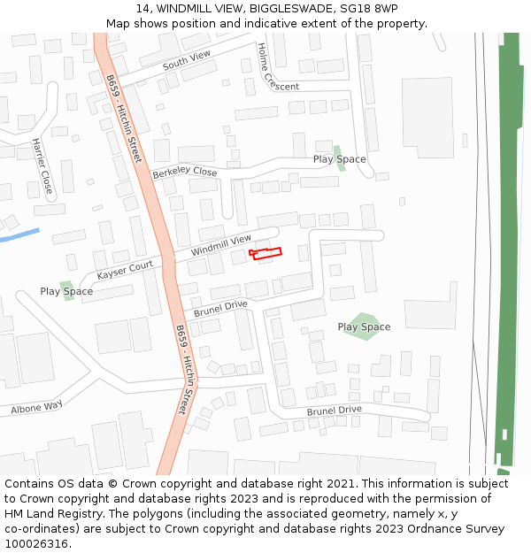 14, WINDMILL VIEW, BIGGLESWADE, SG18 8WP: Location map and indicative extent of plot