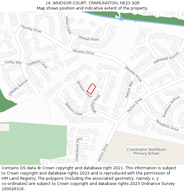 14, WINDSOR COURT, CRAMLINGTON, NE23 3QR: Location map and indicative extent of plot
