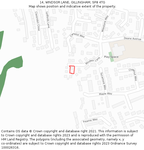 14, WINDSOR LANE, GILLINGHAM, SP8 4TG: Location map and indicative extent of plot