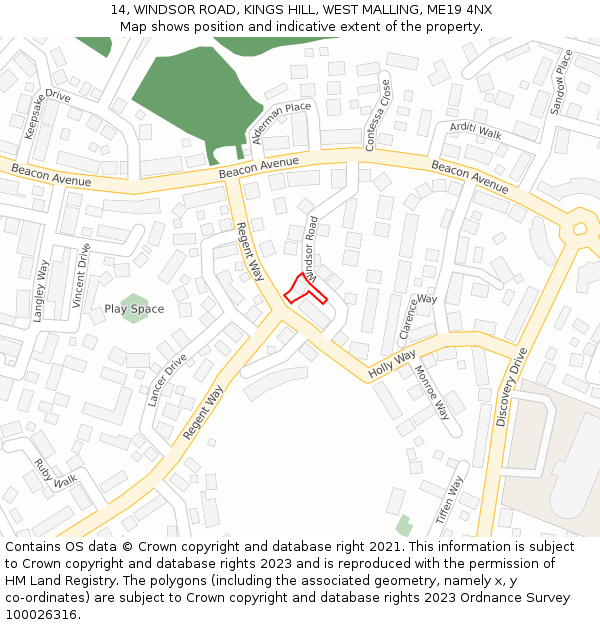 14, WINDSOR ROAD, KINGS HILL, WEST MALLING, ME19 4NX: Location map and indicative extent of plot