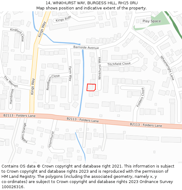 14, WINKHURST WAY, BURGESS HILL, RH15 0RU: Location map and indicative extent of plot