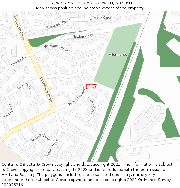 14, WINSTANLEY ROAD, NORWICH, NR7 0YH: Location map and indicative extent of plot