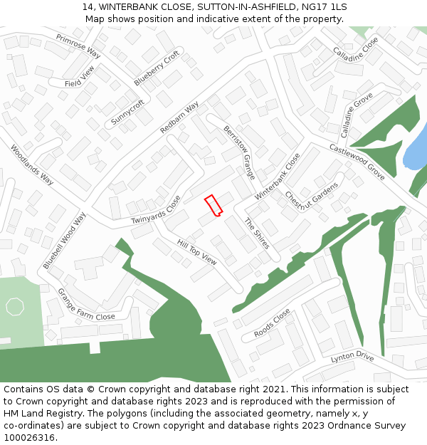 14, WINTERBANK CLOSE, SUTTON-IN-ASHFIELD, NG17 1LS: Location map and indicative extent of plot