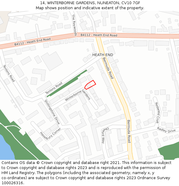 14, WINTERBORNE GARDENS, NUNEATON, CV10 7GF: Location map and indicative extent of plot