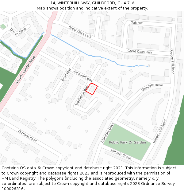 14, WINTERHILL WAY, GUILDFORD, GU4 7LA: Location map and indicative extent of plot