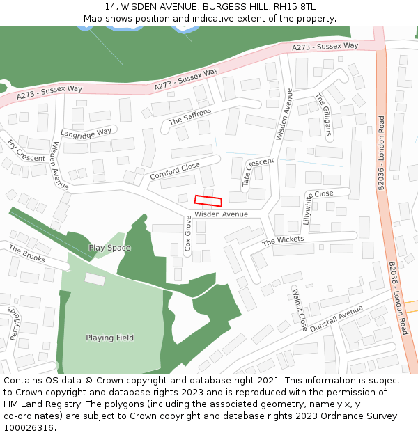 14, WISDEN AVENUE, BURGESS HILL, RH15 8TL: Location map and indicative extent of plot