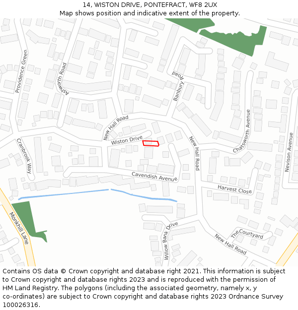 14, WISTON DRIVE, PONTEFRACT, WF8 2UX: Location map and indicative extent of plot