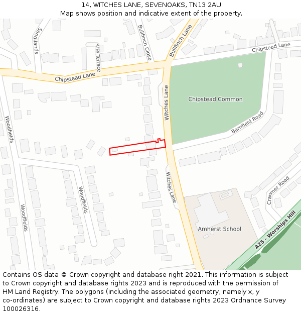 14, WITCHES LANE, SEVENOAKS, TN13 2AU: Location map and indicative extent of plot