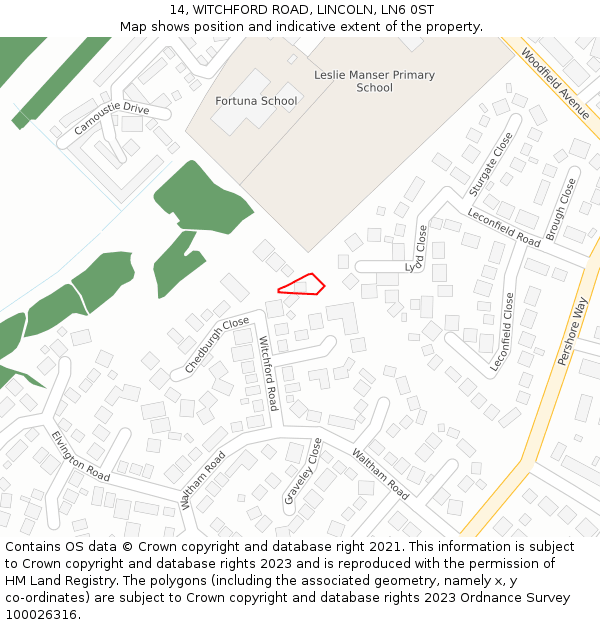 14, WITCHFORD ROAD, LINCOLN, LN6 0ST: Location map and indicative extent of plot