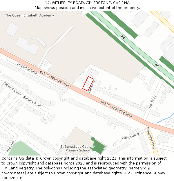 14, WITHERLEY ROAD, ATHERSTONE, CV9 1NA: Location map and indicative extent of plot