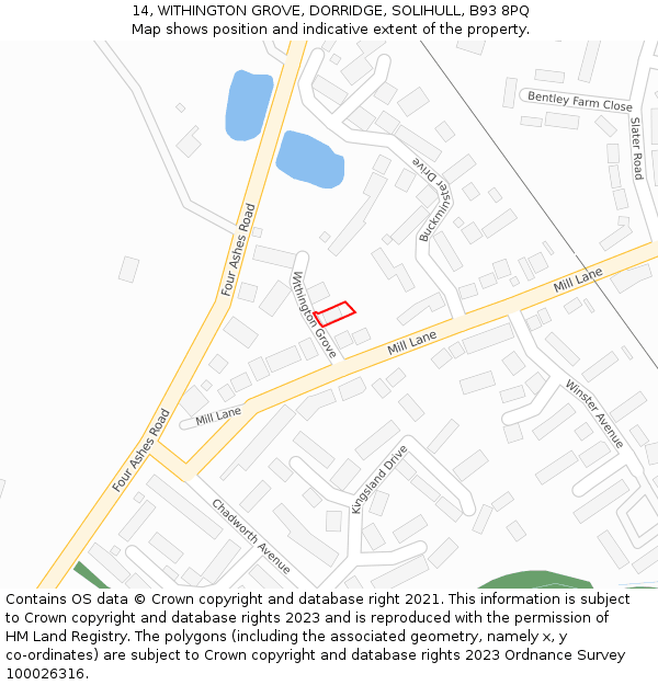 14, WITHINGTON GROVE, DORRIDGE, SOLIHULL, B93 8PQ: Location map and indicative extent of plot