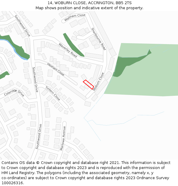 14, WOBURN CLOSE, ACCRINGTON, BB5 2TS: Location map and indicative extent of plot