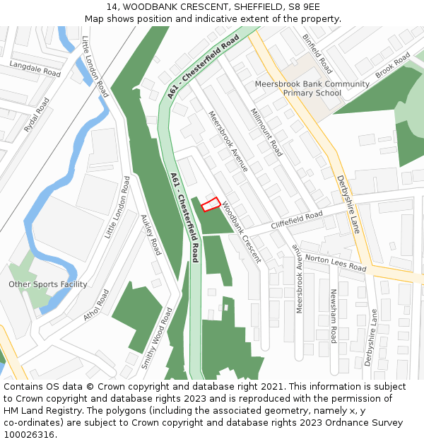 14, WOODBANK CRESCENT, SHEFFIELD, S8 9EE: Location map and indicative extent of plot