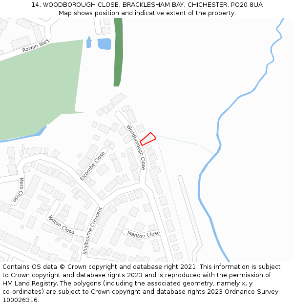 14, WOODBOROUGH CLOSE, BRACKLESHAM BAY, CHICHESTER, PO20 8UA: Location map and indicative extent of plot