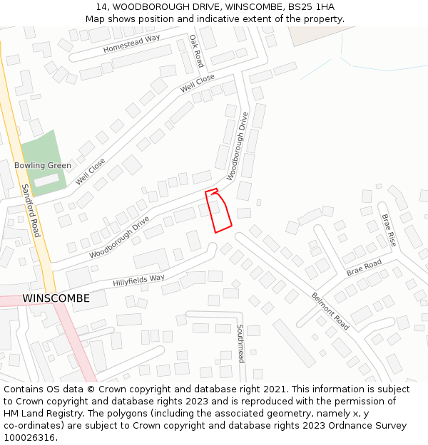 14, WOODBOROUGH DRIVE, WINSCOMBE, BS25 1HA: Location map and indicative extent of plot