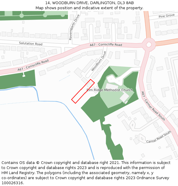 14, WOODBURN DRIVE, DARLINGTON, DL3 8AB: Location map and indicative extent of plot