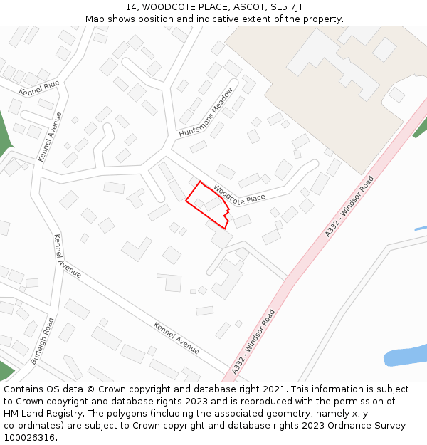 14, WOODCOTE PLACE, ASCOT, SL5 7JT: Location map and indicative extent of plot