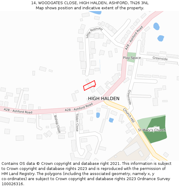 14, WOODGATES CLOSE, HIGH HALDEN, ASHFORD, TN26 3NL: Location map and indicative extent of plot