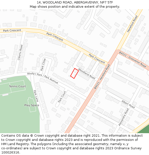 14, WOODLAND ROAD, ABERGAVENNY, NP7 5TF: Location map and indicative extent of plot