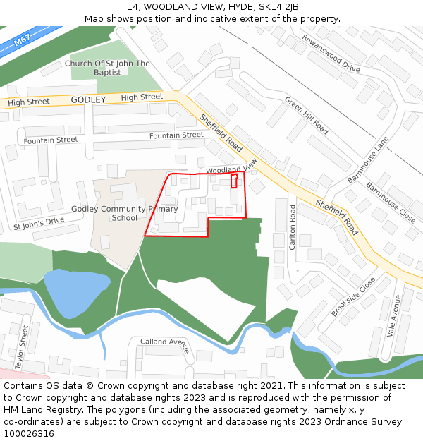 14, WOODLAND VIEW, HYDE, SK14 2JB: Location map and indicative extent of plot