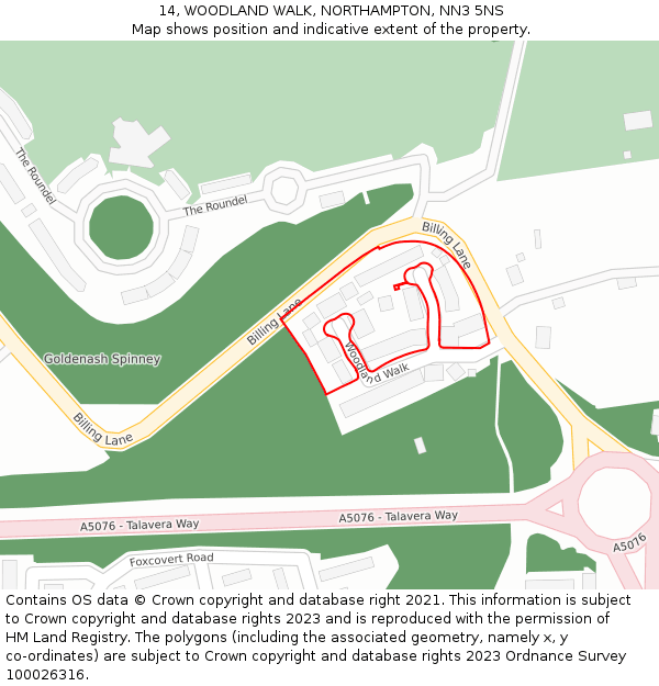 14, WOODLAND WALK, NORTHAMPTON, NN3 5NS: Location map and indicative extent of plot