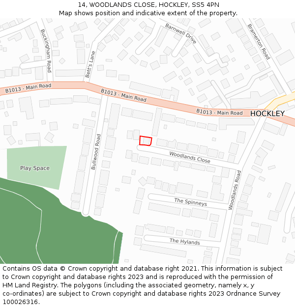 14, WOODLANDS CLOSE, HOCKLEY, SS5 4PN: Location map and indicative extent of plot