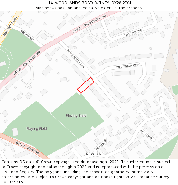 14, WOODLANDS ROAD, WITNEY, OX28 2DN: Location map and indicative extent of plot