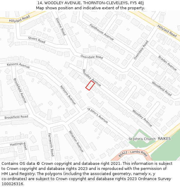14, WOODLEY AVENUE, THORNTON-CLEVELEYS, FY5 4EJ: Location map and indicative extent of plot