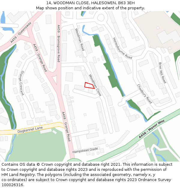 14, WOODMAN CLOSE, HALESOWEN, B63 3EH: Location map and indicative extent of plot