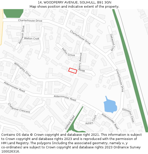 14, WOODPERRY AVENUE, SOLIHULL, B91 3GN: Location map and indicative extent of plot