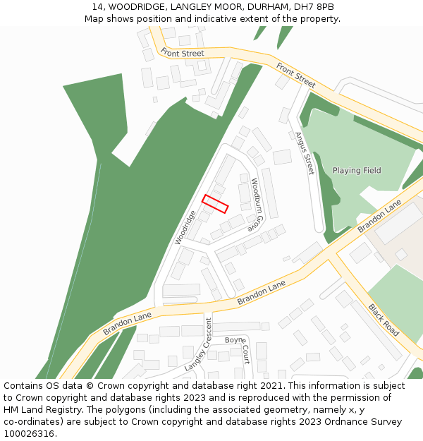 14, WOODRIDGE, LANGLEY MOOR, DURHAM, DH7 8PB: Location map and indicative extent of plot
