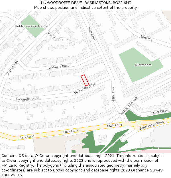 14, WOODROFFE DRIVE, BASINGSTOKE, RG22 6ND: Location map and indicative extent of plot