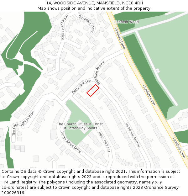 14, WOODSIDE AVENUE, MANSFIELD, NG18 4RH: Location map and indicative extent of plot