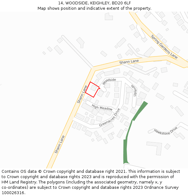 14, WOODSIDE, KEIGHLEY, BD20 6LF: Location map and indicative extent of plot