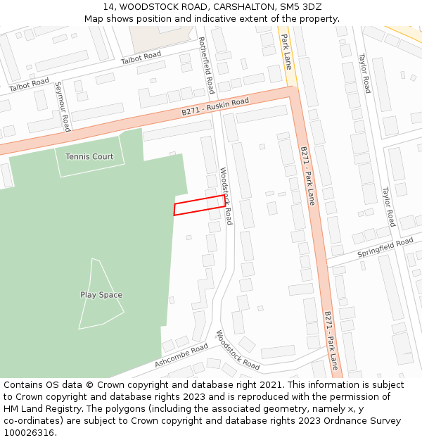 14, WOODSTOCK ROAD, CARSHALTON, SM5 3DZ: Location map and indicative extent of plot