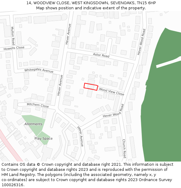 14, WOODVIEW CLOSE, WEST KINGSDOWN, SEVENOAKS, TN15 6HP: Location map and indicative extent of plot