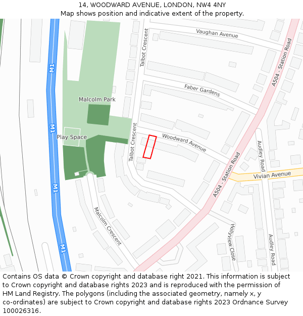 14, WOODWARD AVENUE, LONDON, NW4 4NY: Location map and indicative extent of plot