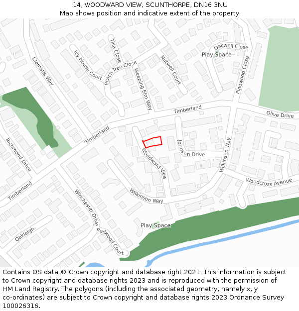 14, WOODWARD VIEW, SCUNTHORPE, DN16 3NU: Location map and indicative extent of plot