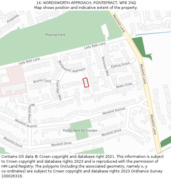 14, WORDSWORTH APPROACH, PONTEFRACT, WF8 1NQ: Location map and indicative extent of plot