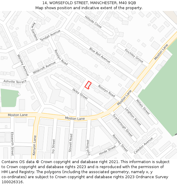 14, WORSEFOLD STREET, MANCHESTER, M40 9QB: Location map and indicative extent of plot