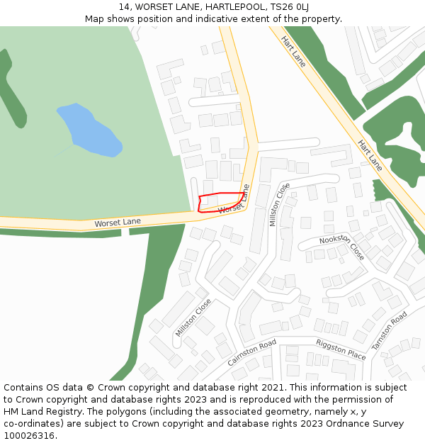 14, WORSET LANE, HARTLEPOOL, TS26 0LJ: Location map and indicative extent of plot