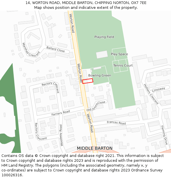 14, WORTON ROAD, MIDDLE BARTON, CHIPPING NORTON, OX7 7EE: Location map and indicative extent of plot