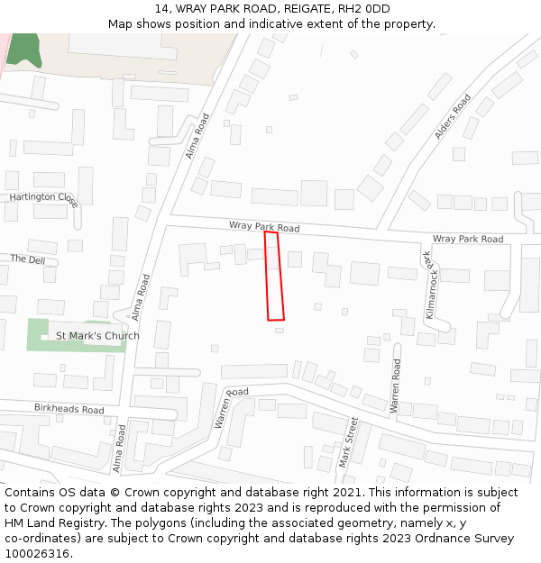 14, WRAY PARK ROAD, REIGATE, RH2 0DD: Location map and indicative extent of plot