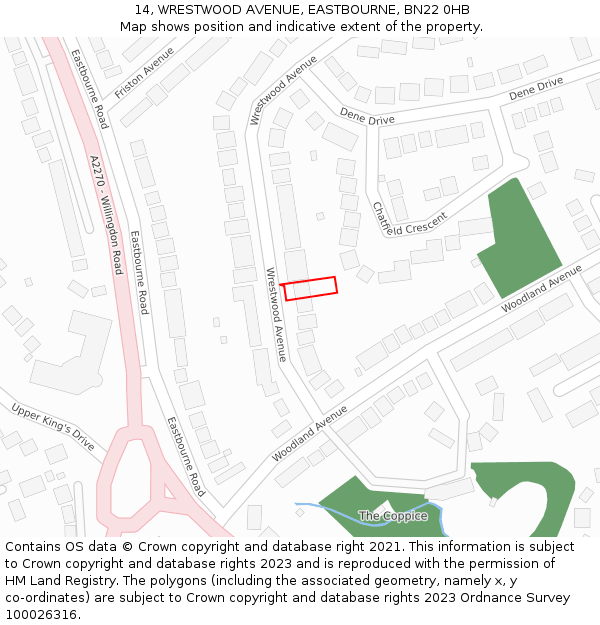 14, WRESTWOOD AVENUE, EASTBOURNE, BN22 0HB: Location map and indicative extent of plot