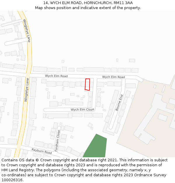 14, WYCH ELM ROAD, HORNCHURCH, RM11 3AA: Location map and indicative extent of plot