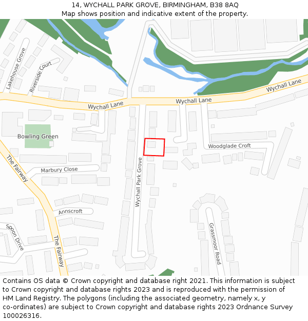 14, WYCHALL PARK GROVE, BIRMINGHAM, B38 8AQ: Location map and indicative extent of plot
