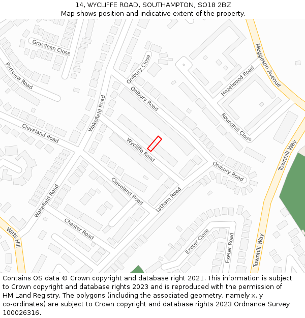 14, WYCLIFFE ROAD, SOUTHAMPTON, SO18 2BZ: Location map and indicative extent of plot