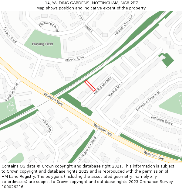 14, YALDING GARDENS, NOTTINGHAM, NG8 2PZ: Location map and indicative extent of plot